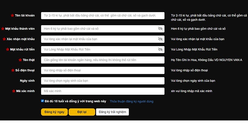 Luôn điền đủ và chính xác thông tin theo yêu cầu